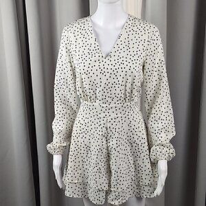 Zaful Black & White Spotted Belted Peplum Ruffle Bottom Romper Size 4 NWT